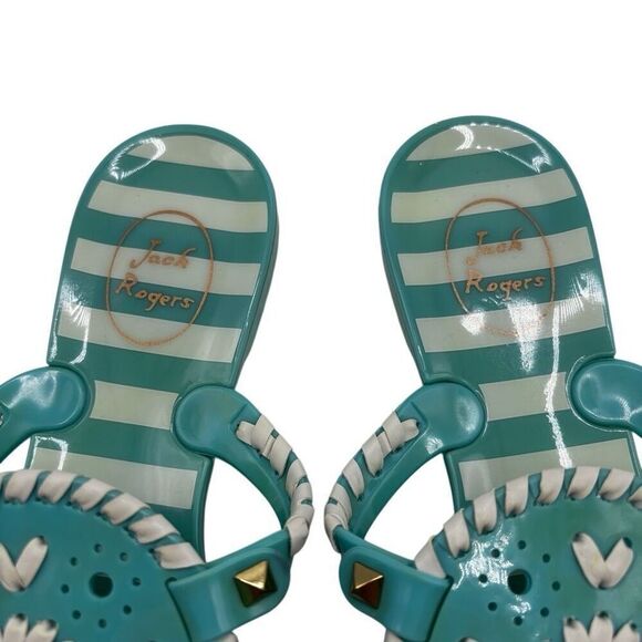 Jack Rogers Georgica Striped Jelly Flip Flop Turquoise/White Size 8 - Picture 6 of 9